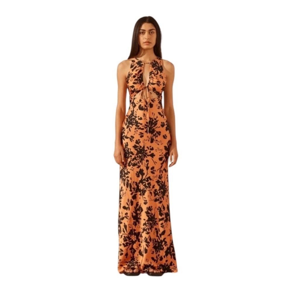 Shona Joy Black and Orange Floral Maxi Dress